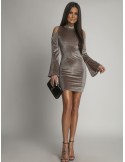 Elegant dress with bare shoulders, beige 6873 - Online store - Boutique